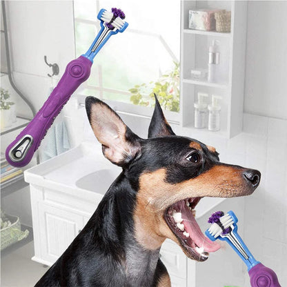 Three Sided Pet Toothbrush Three-Head Multi-angle Toothbrush Cleaning Dog Cat Brush Bad Breath Teeth Care Tool Cleaning Mouth