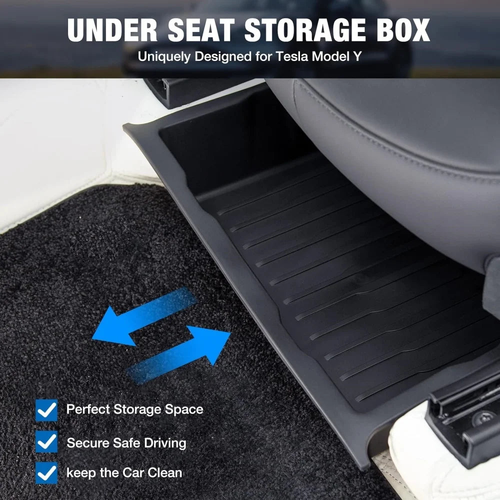 Compatible for Tesla Model Y 2020-2024 Under Seat Storage Box,Under Seat Drawer Storage Box Hidden Organizers Black Accessories