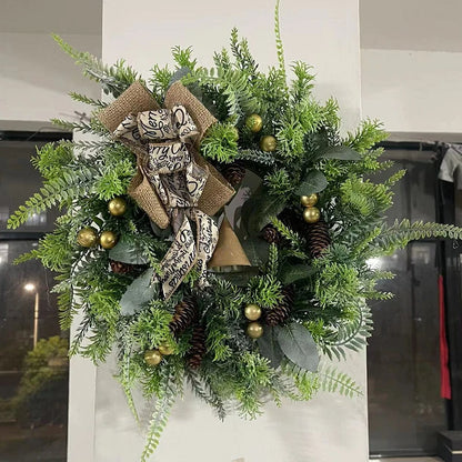 Farmhouse Christmas Wreath With Bells Door Pine Cone Decoration Artificial Geen Plants Simulation Flower Vine New Year Garland