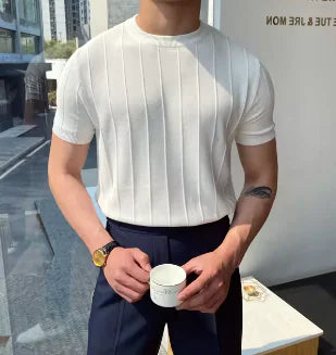 Knit T Shirt Men's Summer Round Neck T Shirt