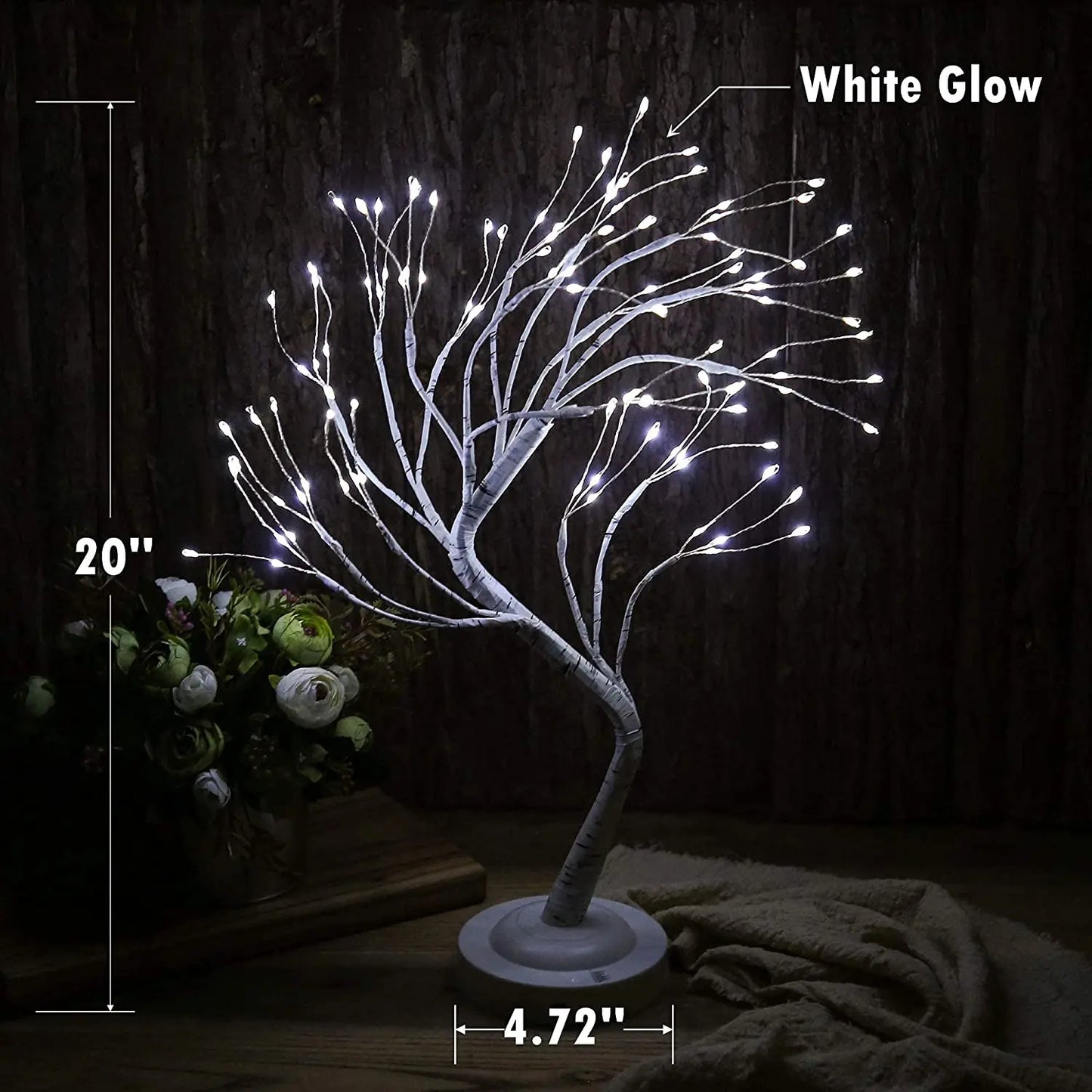 LED Birch Tabletop Bonsai Tree Night Light Mini Christmas Tree Lamp 8Modes USB/Battery Bedside Room Decorative Fairy Nightlights