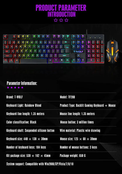 RGB Gaming Keyboard and Mouse Kit Backlit USB Wired Computer Keyboard and Mouse Combo 104 Keycaps for Pc Gamer Laptop