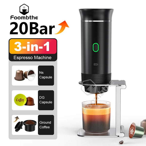 Macchina per caffè espresso portatile elettrica senza fili per auto e casa, macchina per caffè da campeggio 3 in 1, macchina per caffè da viaggio con capsule in polvere