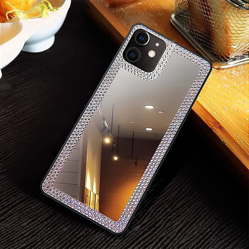 Mirror Diamond Case for Samsung Galaxy A55 A35 A54 A53 S24 Ultra S22 S21 FE S23 Plus Luxury Make Up Shockproof Plastic TPU Cover