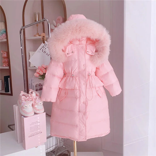 2023 New Thick Warm Long Coats Children's Outdoor Clothes Winter Jacket For Girls Fashion Hooded Outerwear Kids Cotton Parkas