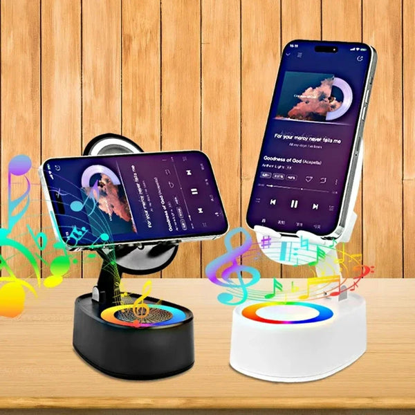Altoparlante wireless con luce ambientale colorata 360 ° Supporto per telefono antiscivolo pieghevole regolabile girevole 5.3 Subwoofer HDSurround