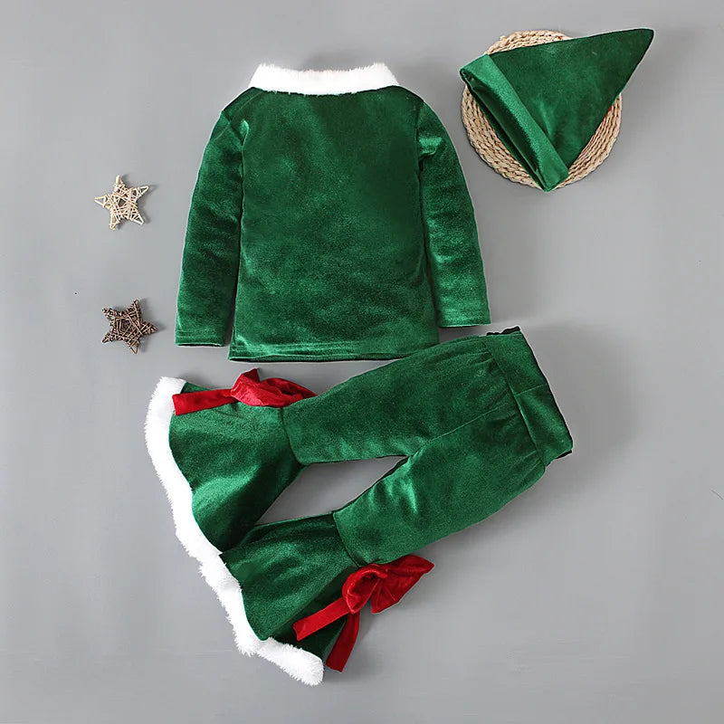 2024 Green Elf Girls Christmas Costume Festival Santa Clause for Toddler New Year Kids Baby Clothing Set Fancy Xmas Party Outfit