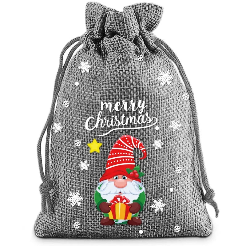 Linen Cotton Drawstring Bags Merry Christmas Decoration 2024 Christmas Navidad Natal New Year 2025 Packing Gift Candy Bag