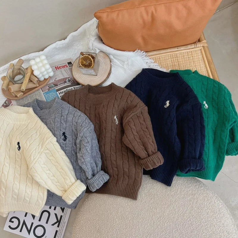 IYEAL Spring and Autumn Children's Sweaters Boys Girls Treasure Knitted Retro Pullovers Raglan Jackets Loose Cotton Tops