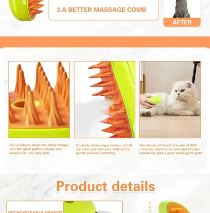 Cat Dog Steamy Brush Steam Brush Electric Sprayer for Massage Pet Grooming Tool Shedding 3 in 1 Electric Sprays Massage Combs