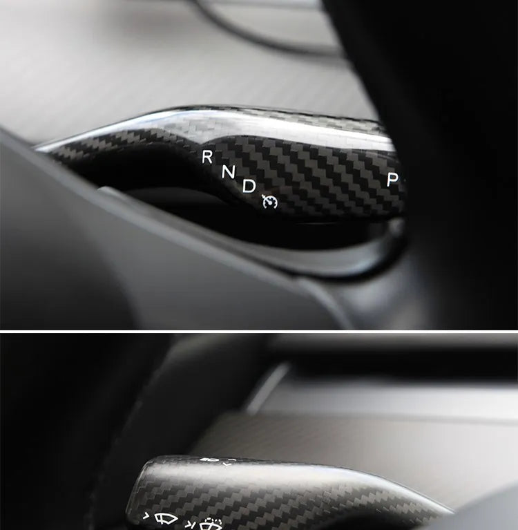 2PCS For Tesla Model 3 2023 Real Carbon Fiber Column Shift Protective Cover Decorative Stickers 2022 Tesla Model Y Accessories