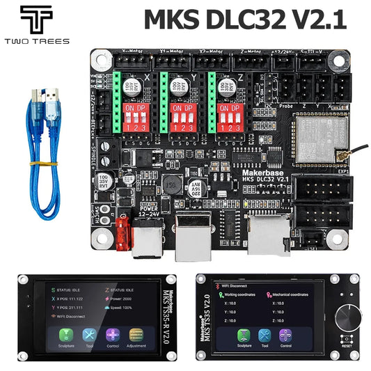 MKS DLC32 V2.1 Offline Controller Board 32bits ESP32 WIFI GRBL Motherboard For Laser Engraving Machine TS35 Touch Screen Display