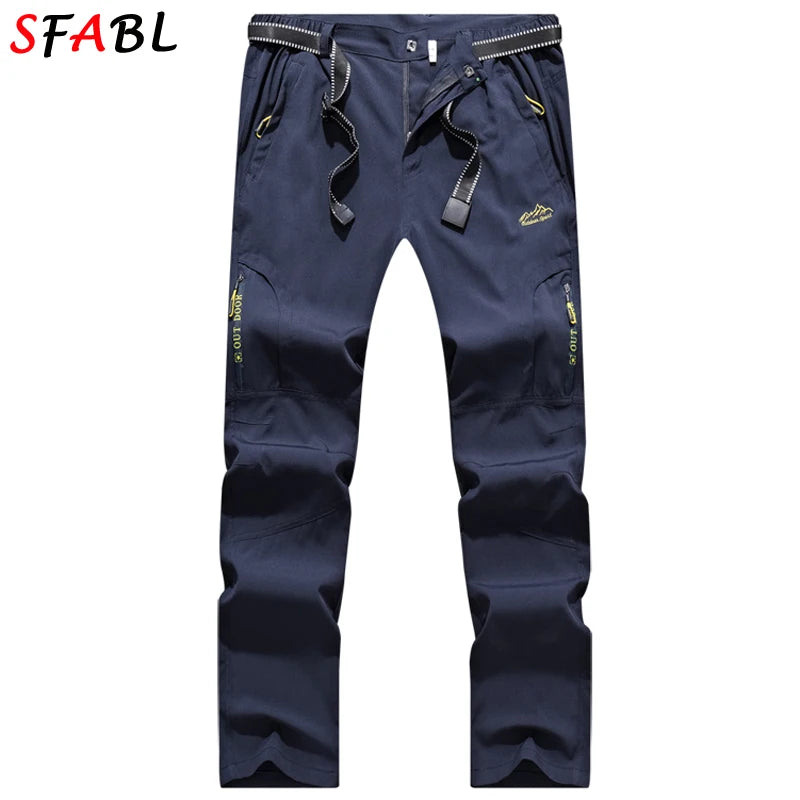 L-5XL Summer Men's Outdoor Hiking Pants Lightweight Quick Dry Fishing Jogging Camping Pants Men Travel Trousers Zipper Pockets