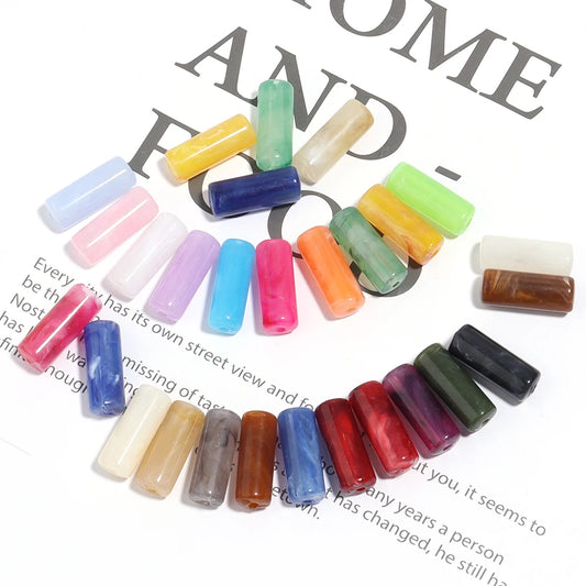 50pcs/lot Acrylic Beads Cylinder Shape Imitation Stone Tube Spacer Beads for Jewelry Making DIY Necklace Pendant Accessories