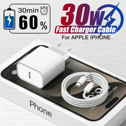 PD 30W Fast Charger For Apple iPhone 14 11 12 13 15 Pro Max Fast Charging Cable For iPhone 15 14 Plus Charger Phone Accessories