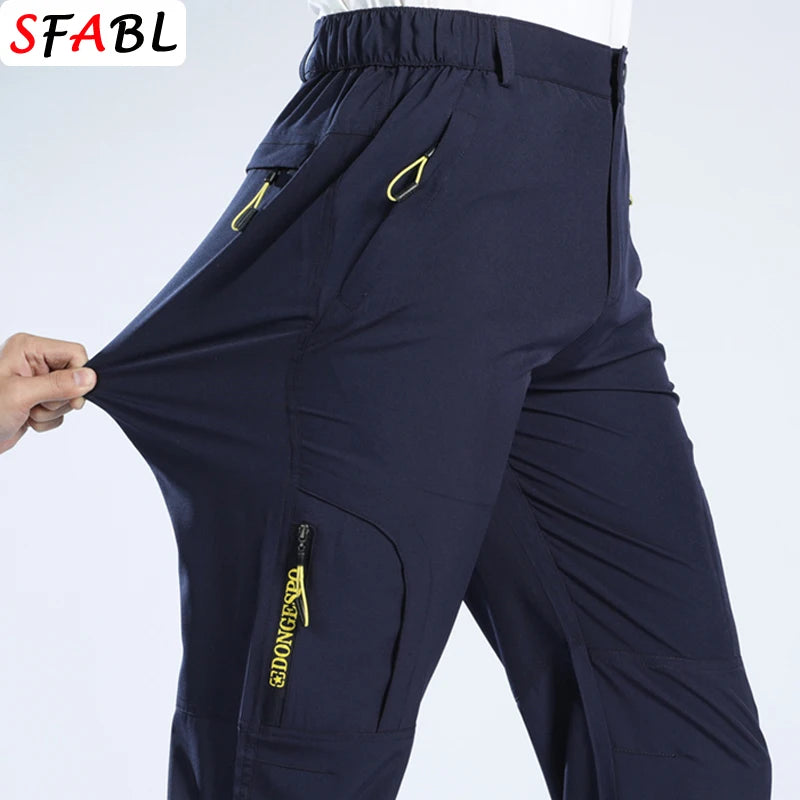 L-5XL Summer Men's Outdoor Hiking Pants Lightweight Quick Dry Fishing Jogging Camping Pants Men Travel Trousers Zipper Pockets