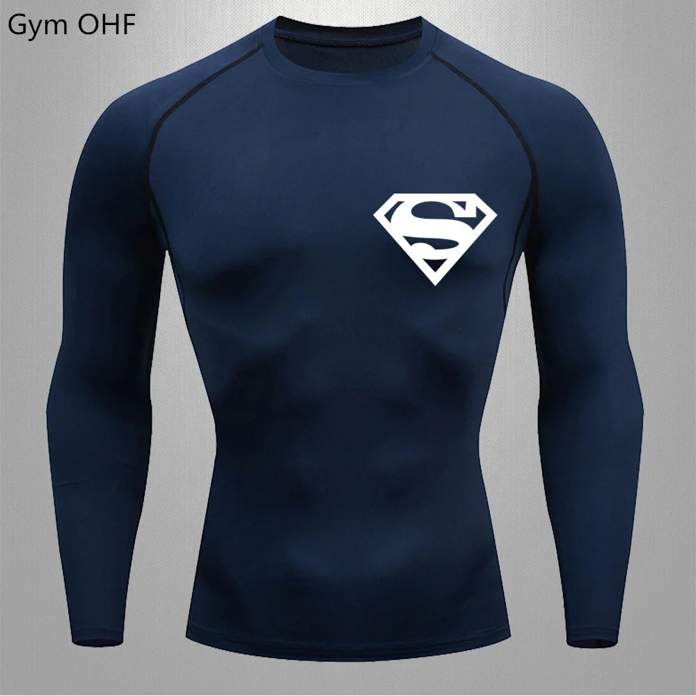 Men Gym Fitness Workout Tights Sport Jersey Athletic Running Shirt Compression Long Sleeve T Shirt Men Elastic Training T-shirt