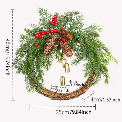 Farmhouse Christmas Wreath With Bells Door Pine Cone Decoration Artificial Geen Plants Simulation Flower Vine New Year Garland