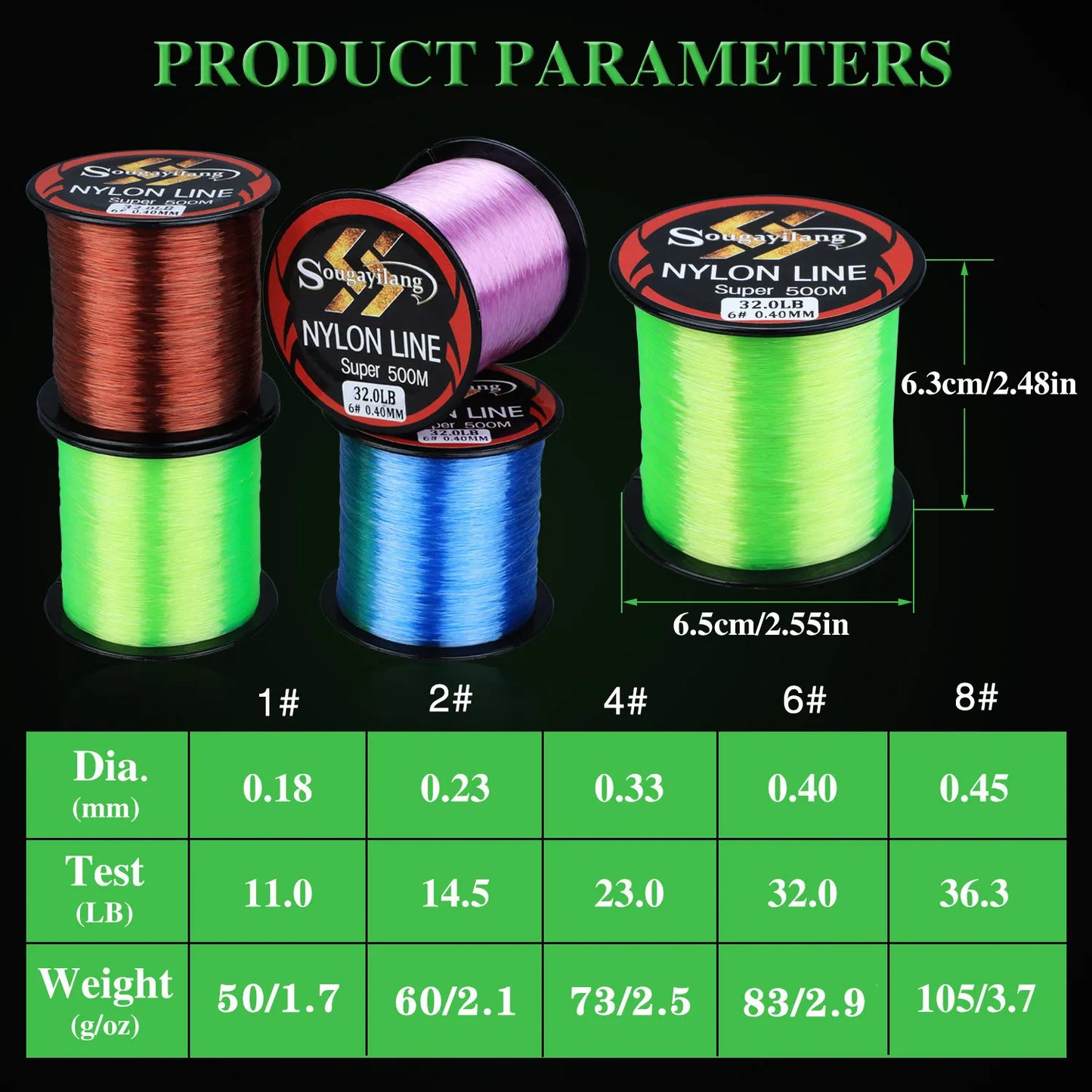 Sougayilang 500M Monofilament Line 11-36.3LB Super Strong Nylon Fishing Lines Carp Fishing Line Leader Line Sinking Lines Pesca