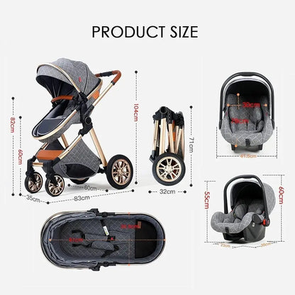 New Baby Stroller 3 in 1 High Landscape Stroller Reclining Baby Carriage Foldable Stroller Baby Bassinet Puchair Newborn