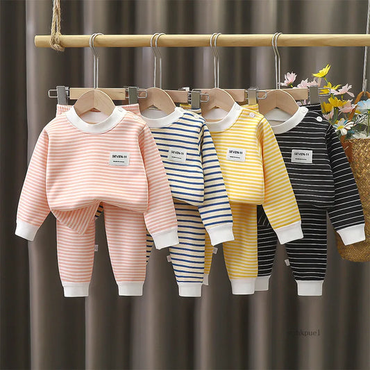 Children's Clothing Autumn  Winter Warm Clothes Girls' Long Sleeved Top with Plush Bottom Baby Boys' Top and Pants Set