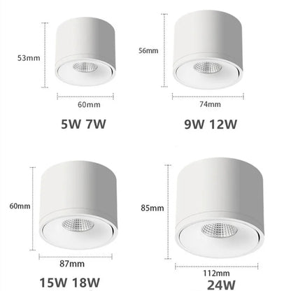 Surface Mounted Dimmable LED Downlight AC110V/220V Ceiling Light Rotatable COB Spotlight 9W 12W 15W 24W Indoor Home Decoration