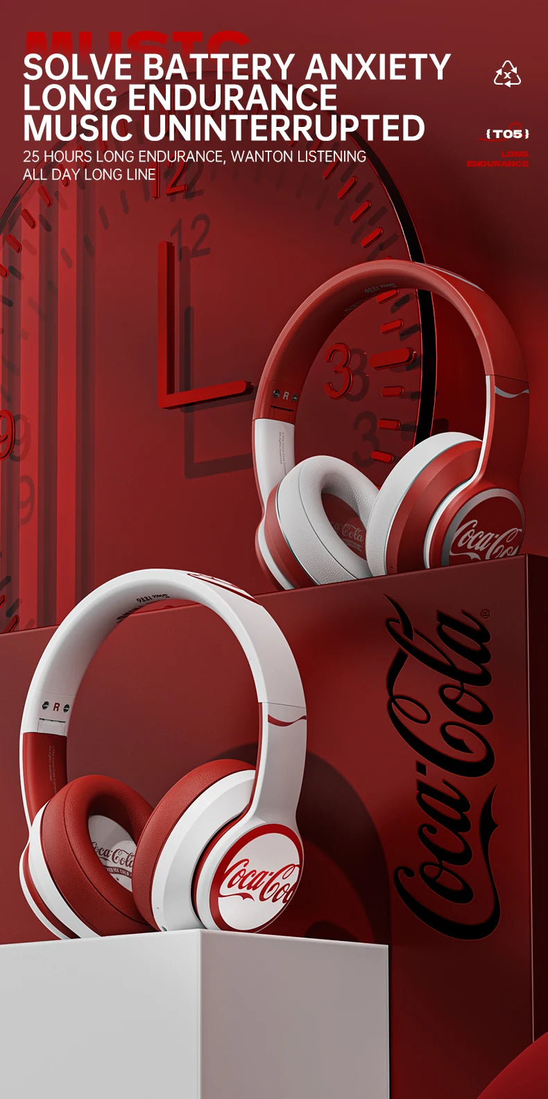 Coca-Cola Audifomos Bluetooth Inalambrico Wireless Headphones Bluetooth 5.3 Earphone Stereo HIFI Headset Game Earbuds With Mic