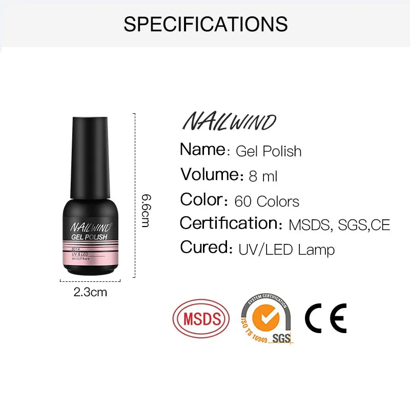 NAILWIND 8ml Gel Nail Polish Semi-permanent UV Varnish Led Esmaltes Hybrid Gel Varnishes Top Base Coat Polish Gel Nail Art