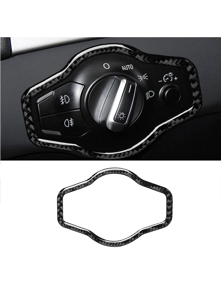 Carbon Fiber Interior Car Headlight Switch Button Frame Sticker Cover Trim Decal For Audi A4 S4 RS4 B8 8K A5 S5 RS5 8T 8F Q5 SQ5