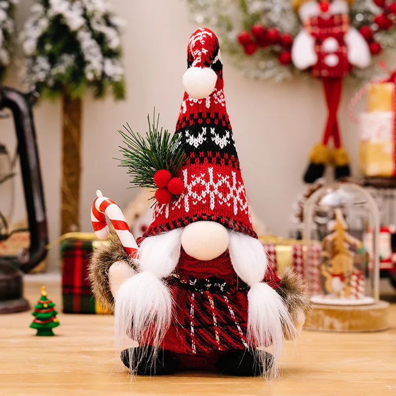 Christmas Decorations Gnome Plush doll Knitted Hat Dwarf Doll Christmas Ornaments Handheld Crutch Faceless Doll Xmas Kids Gift