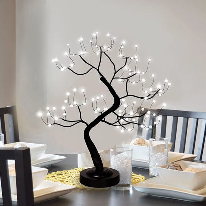 LED Birch Tabletop Bonsai Tree Night Light Mini Christmas Tree Lamp 8Modes USB/Battery Bedside Room Decorative Fairy Nightlights