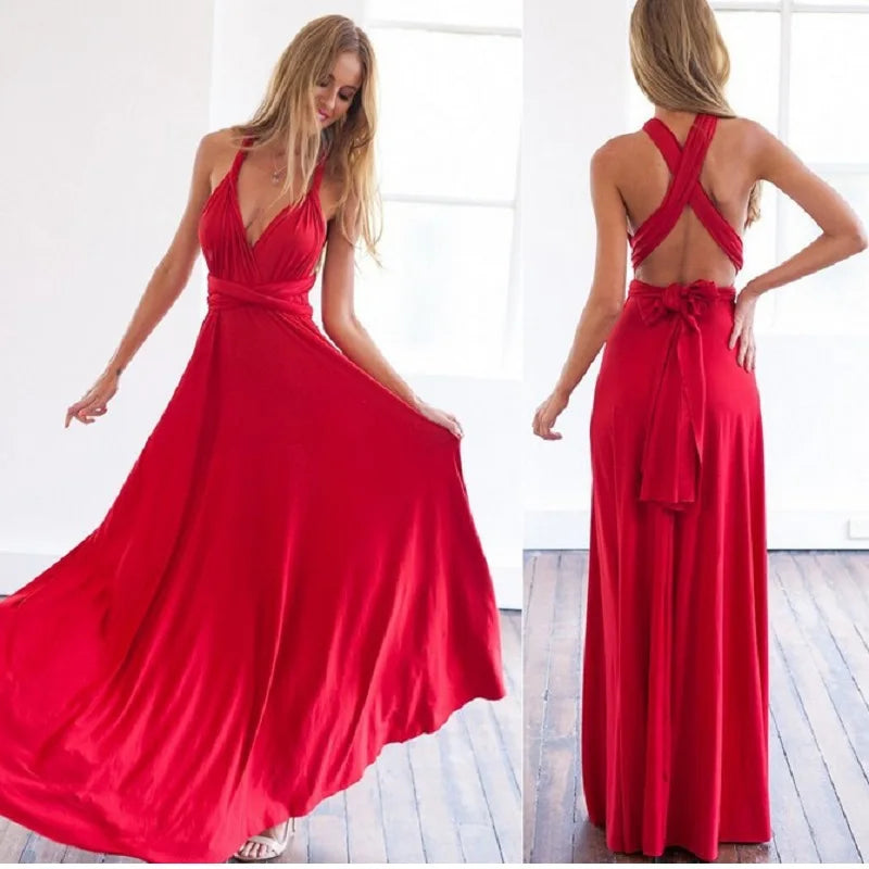 Sexy Women Multiway Wrap Convertible Boho Maxi Club Red Dress Bandage Long Dress Party Bridesmaids Infinity Robe Longue Femme