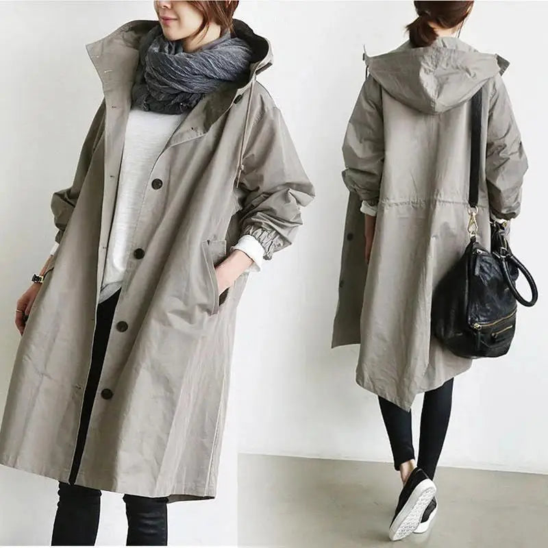 New Korean Version Y2K Trench Coats Women Casual Style Solid Loose Long Hooded Coat 2024 Spring Autumn Elegant Outwear Female