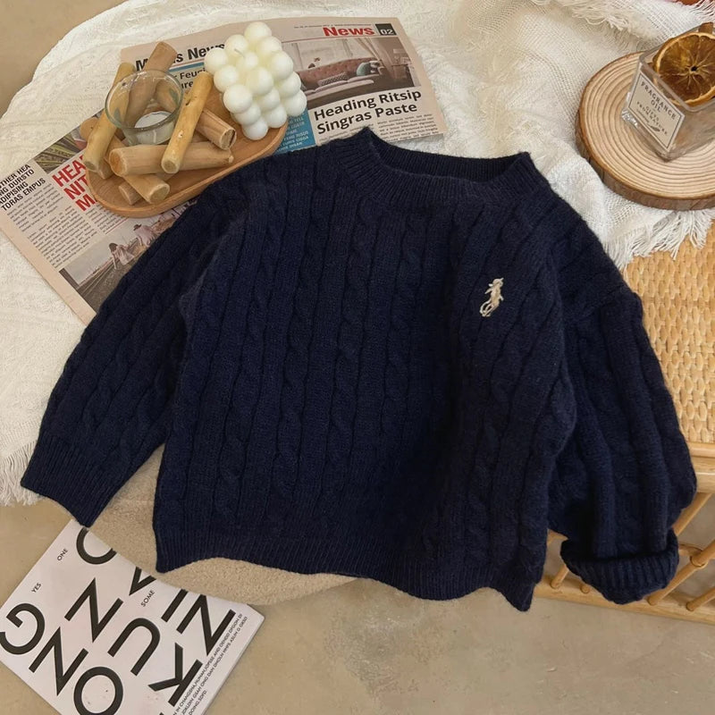 IYEAL Spring and Autumn Children's Sweaters Boys Girls Treasure Knitted Retro Pullovers Raglan Jackets Loose Cotton Tops