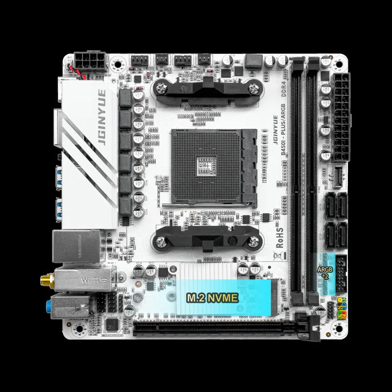 JGINYUE AMD AM4 ITX Motherboard supports Ryzen R3 R5 R7 1/2/3/4/5 series CPU DDR4 RAM Desktop PC PCI-E 3.0 B450I-PLUS ARGB MB