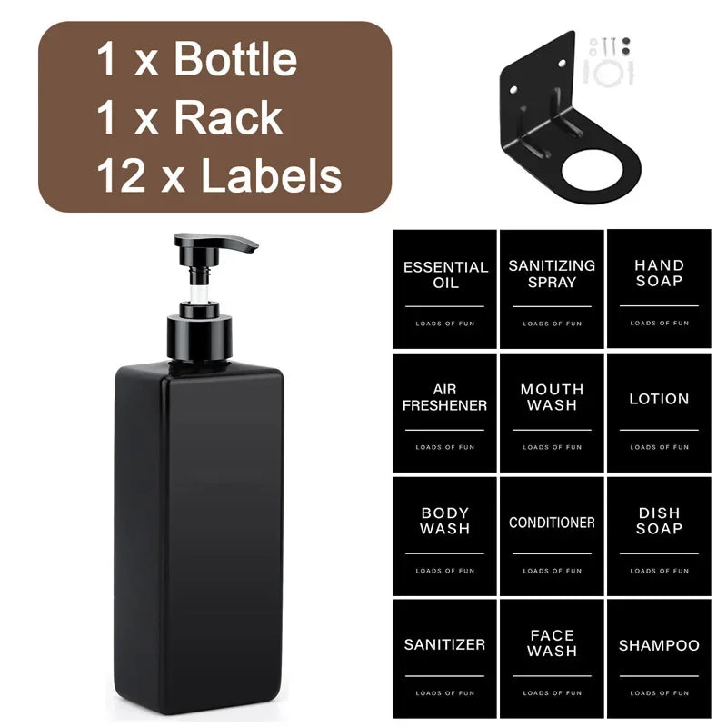 500ml Square Bottle With Label&Rack Soap Dispenser Refillable Empty Shampoo Hand Sanitizer Conditioner Container for Bathroom