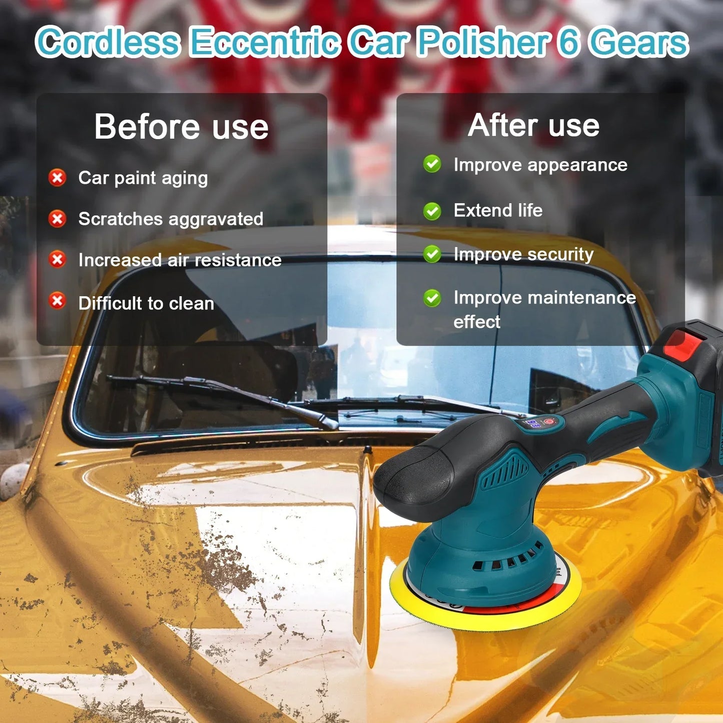 21V Cordless Car Polisher 6 Gears Speed ​​Electric Polishing Tool Multifunctional Metal Waxing Rust Removal Wood Sanding Machine