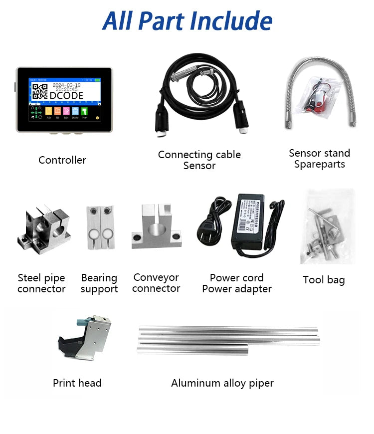 DCODE 130PLUS Industrial Online Inkjet Printer 12.7/25.4mm Nozzle with 4.3inch Screen QR Barcode Batch Number Logo Date Printer