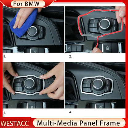 Car Console Multimedia Button Panel Frame Cover Trim for BMW X1 F48 2016 2017 2018 2019 2020 Stainless Steel Sticker Accessories