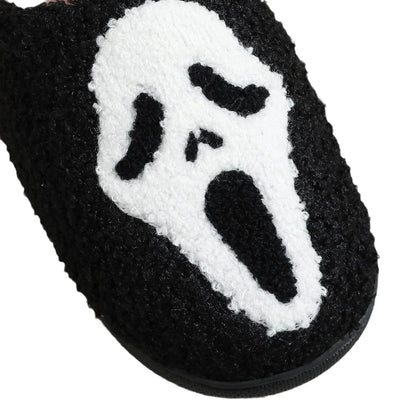 Warm Plush Slippers Women's Winter Halloween Black Spider Web Home Cotten Slippers Flip Men Indoor Floor Slippers Party Gifts