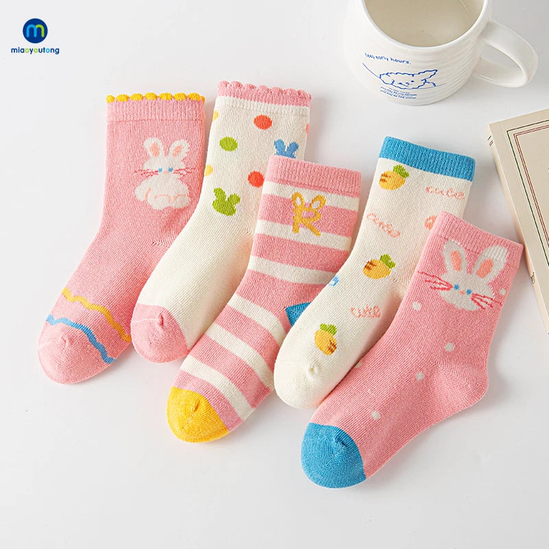 5 Pairs /Lot Baby Girl Soft Boneless Combed Cotton Socks Warm Cartoon Children's Socks For Boys Newborn Floor Socks Miaoyoutong