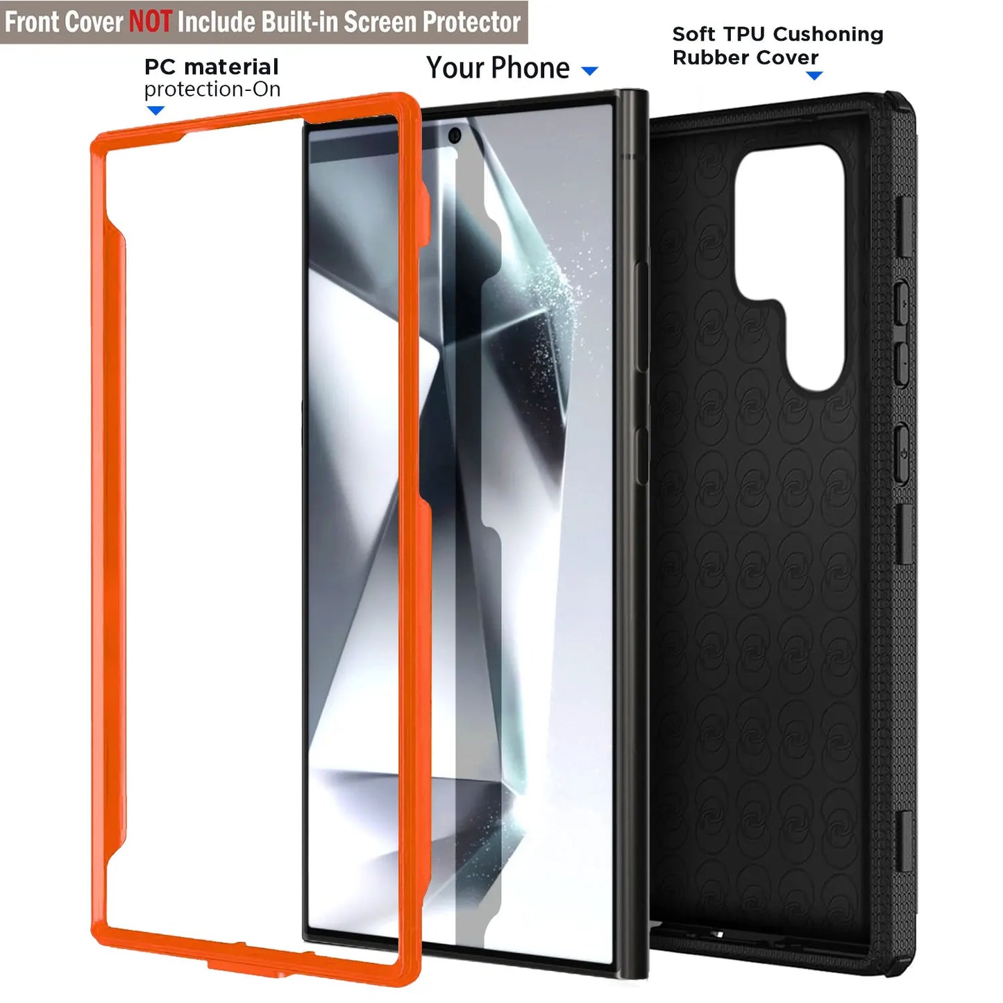 For Samsung Galaxy S24/S24+/S24 Plus/S24 Ultra 5G Phone Case Shockproof Protective Heavy Duty Rugged Hybrid Cover Orange