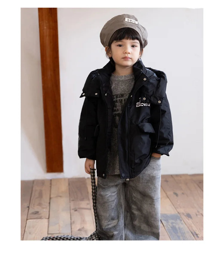 2024 Winter Childrens Boys Down Jacket Warm Casual Windproof Waterproof Kids Boys Assault Jacket Hooded Letter Boys Outerwears