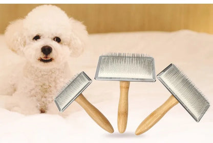 Dog Comb Solid Wood Dog Brush Pet Hair Remover Massage Cat Brush Pet Grooming Stainless Steel Combs for Cats Hair Knot Opening