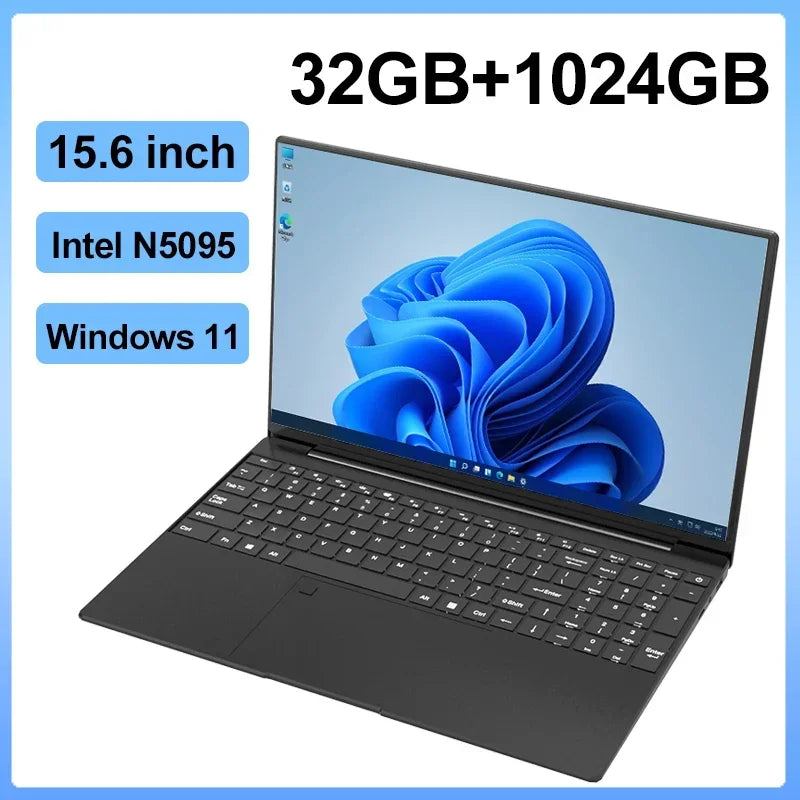 15.6" Inch Laptop, Windows 11 Pro,1920x1080,32GB RAM+2048 GBSSD ROM,Fingerprint Unlock,Backlit Keyboard,Portable Office Notebook