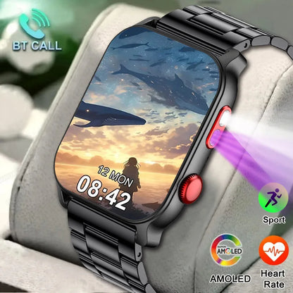 2025 New Flashlight Smart Watch Woman Men HD Touch Screen BT Call Multi Sport Mode Health Monitoring IP68 Waterproof Smartwatch