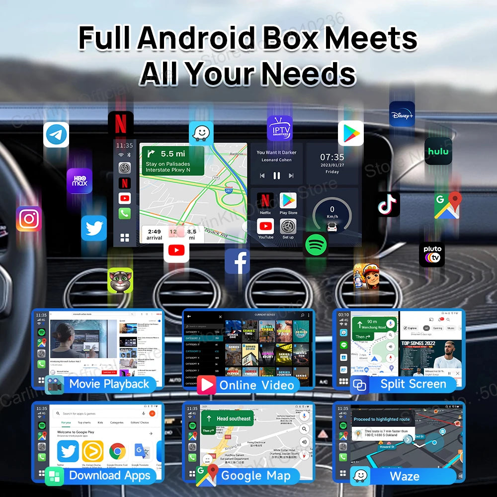 CarlinKit Android 13 LED AI Box Wireless CarPlay Wireless Android Auto Smart Car Multimedia Box Qualcomm Chip SD Expand to 512GB