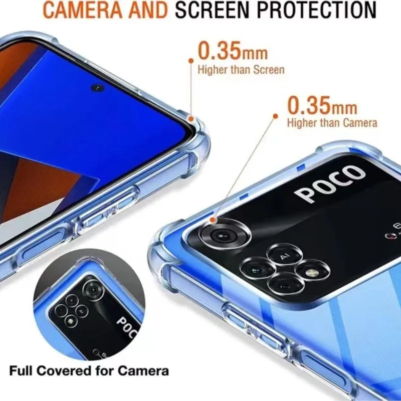 Jingjia Thick Air-Bag Silicone Clear Case For Xiaomi Poco M4 M5 M6 X3 X4 NFC X5 F3 F4 GT F5 Pro 5G C50 C51 C55 Back Cover Fundas