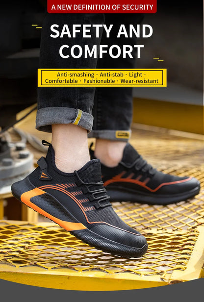 Large Size 50 Safety Shoes Men Anti-Smashing Steel Toe Cap Puncture Proof Indestructible Light Breathable Sneaker Work Shoes