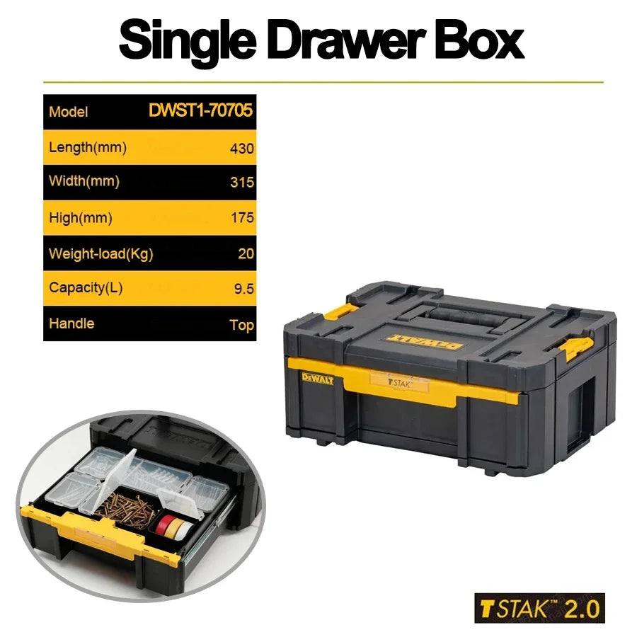 DEWALT DWST1-70705 Original TSTAK Single Layer Drawer Portable Stackable Handheld Removable Plastics Tool Box